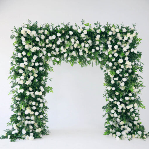 Elegant White Rose and Green Leaf Arch for Wedding Ceremony and Party Décor