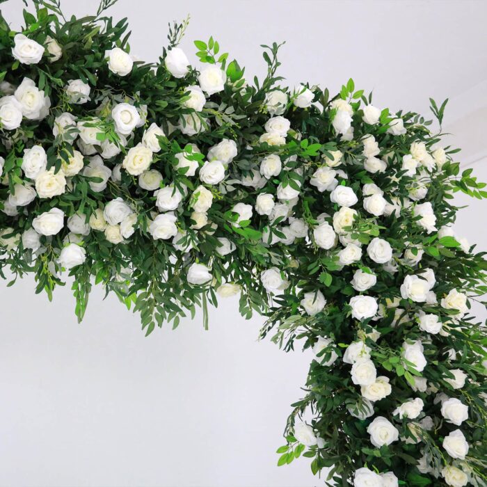 Elegant White Rose and Green Leaf Arch for Wedding Ceremony and Party Décor