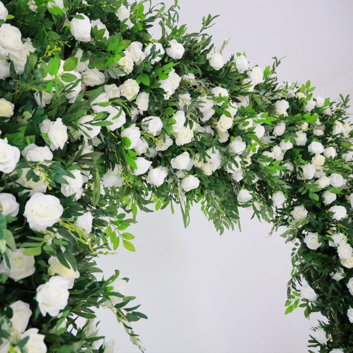 Elegant White Rose and Green Leaf Arch for Wedding Ceremony and Party Décor