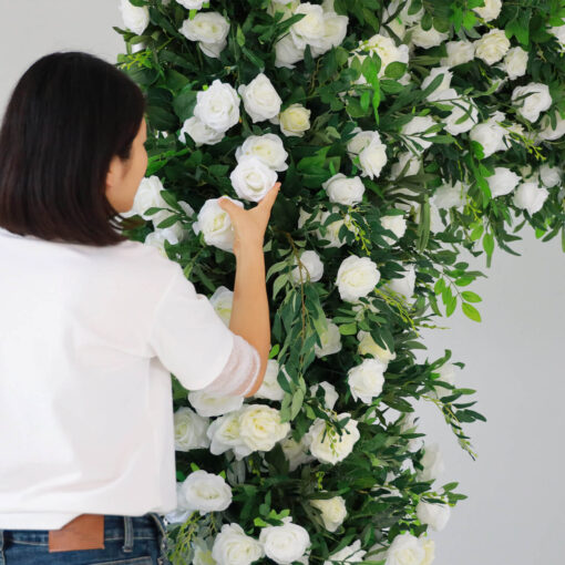 Elegant White Rose and Green Leaf Arch for Wedding Ceremony and Party Décor