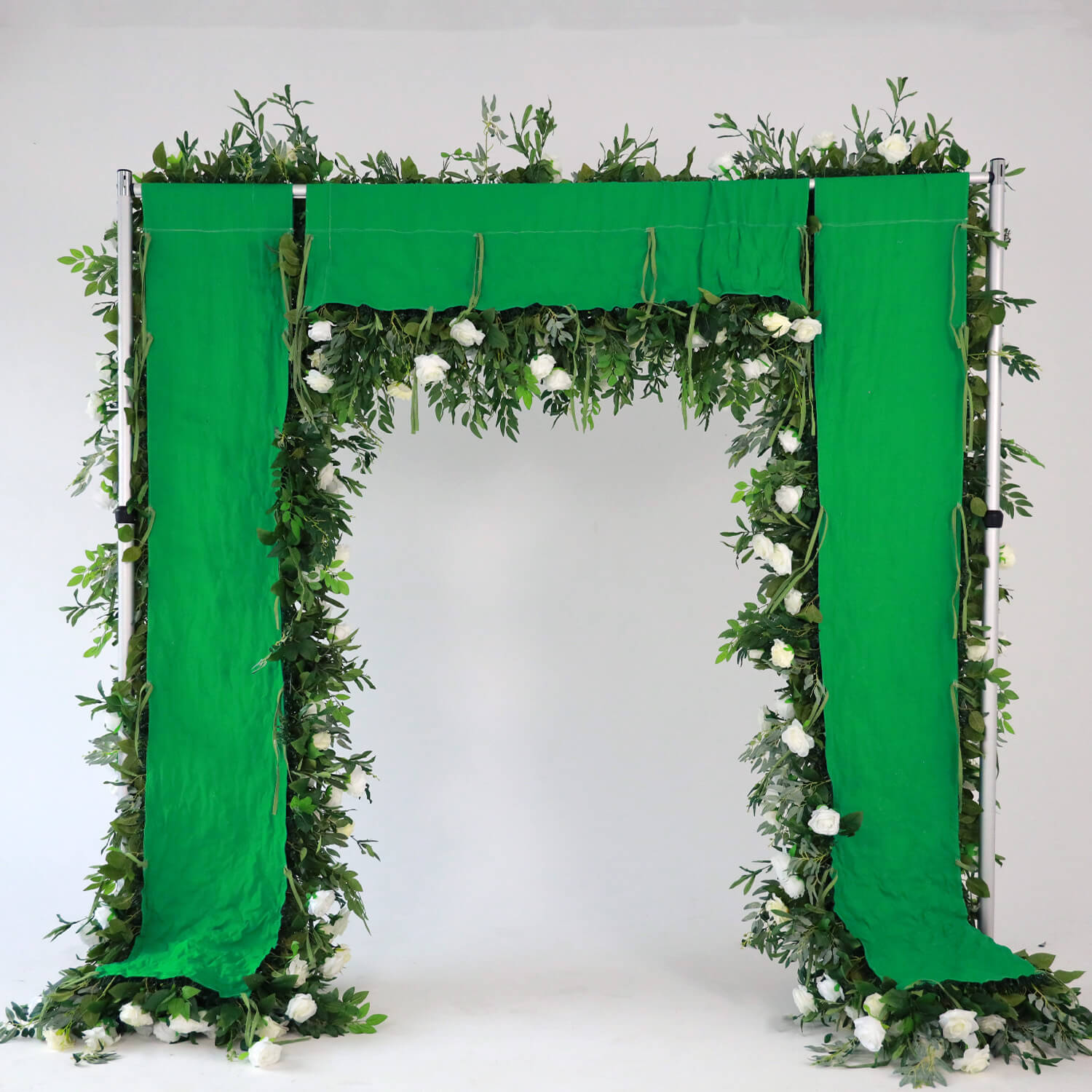 Elegant White Rose and Green Leaf Arch for Wedding Ceremony and Party Décor