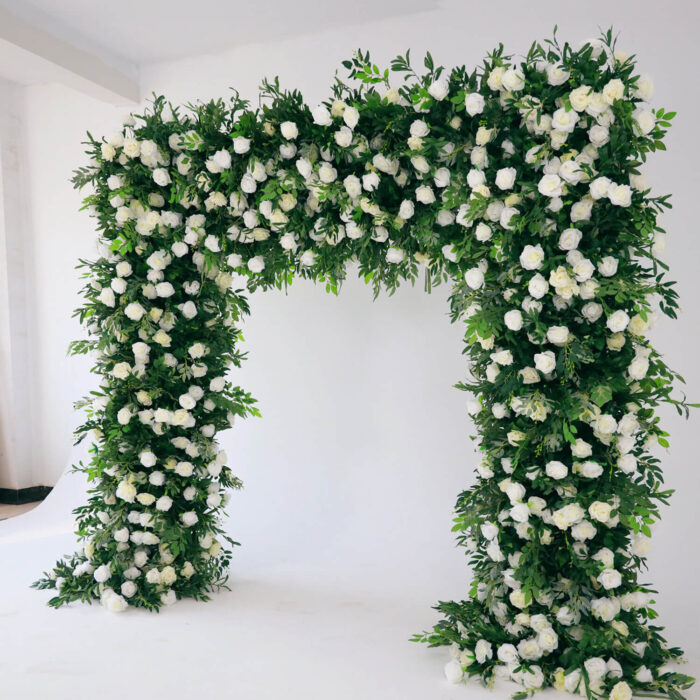 Elegant White Rose and Green Leaf Arch for Wedding Ceremony and Party Décor