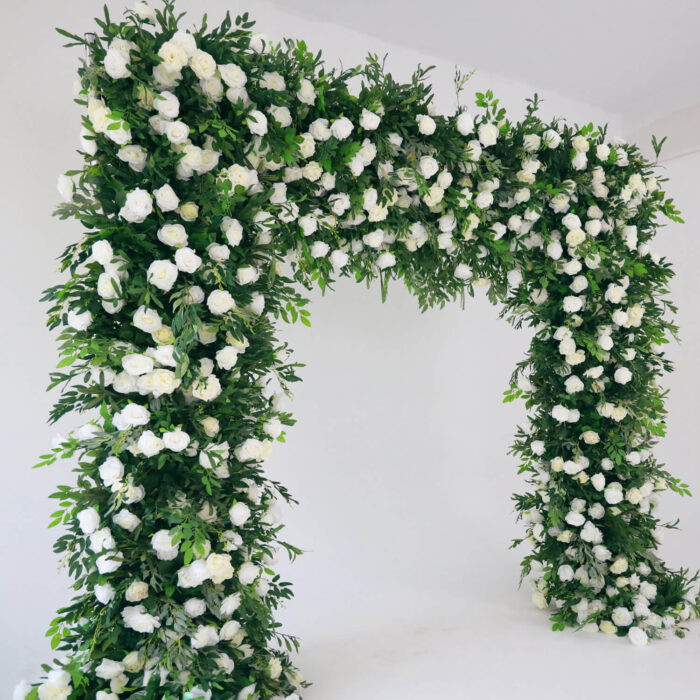 Elegant White Rose and Green Leaf Arch for Wedding Ceremony and Party Décor