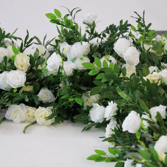 Elegant White Rose and Green Leaf Arch for Wedding Ceremony and Party Décor