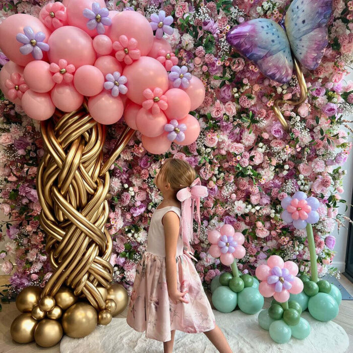 Happy Birthday Butterflies and Flowers Tea Party Backdrop for Pink Birthday Celebration