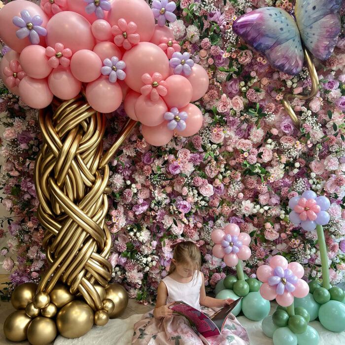 Happy Birthday Butterflies and Flowers Tea Party Backdrop for Pink Birthday Celebration