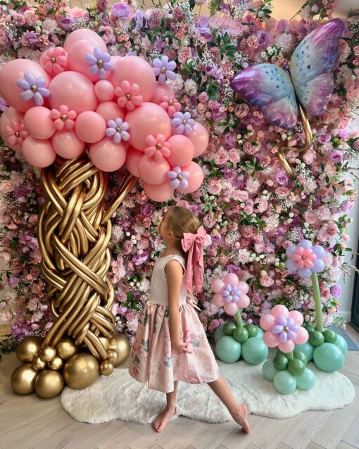 Happy Birthday Butterflies and Flowers Tea Party Backdrop for Pink Birthday Celebration