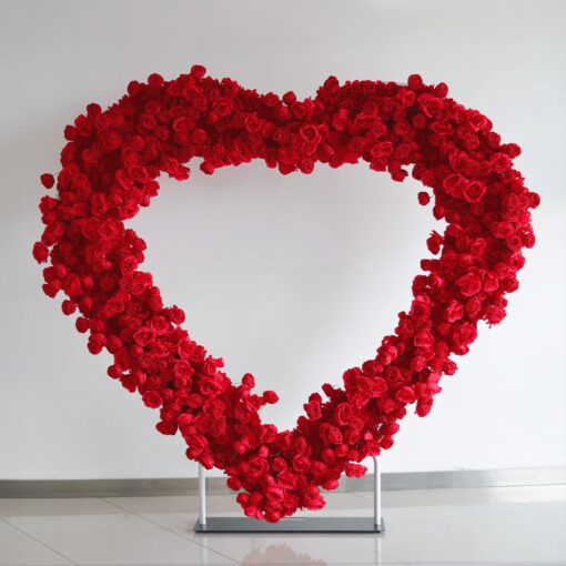 Heart-Shaped Red Rose Flower Wall for Anniversary and Wedding Decoration