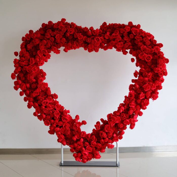 Heart-Shaped Red Rose Flower Wall for Anniversary and Wedding Decoration