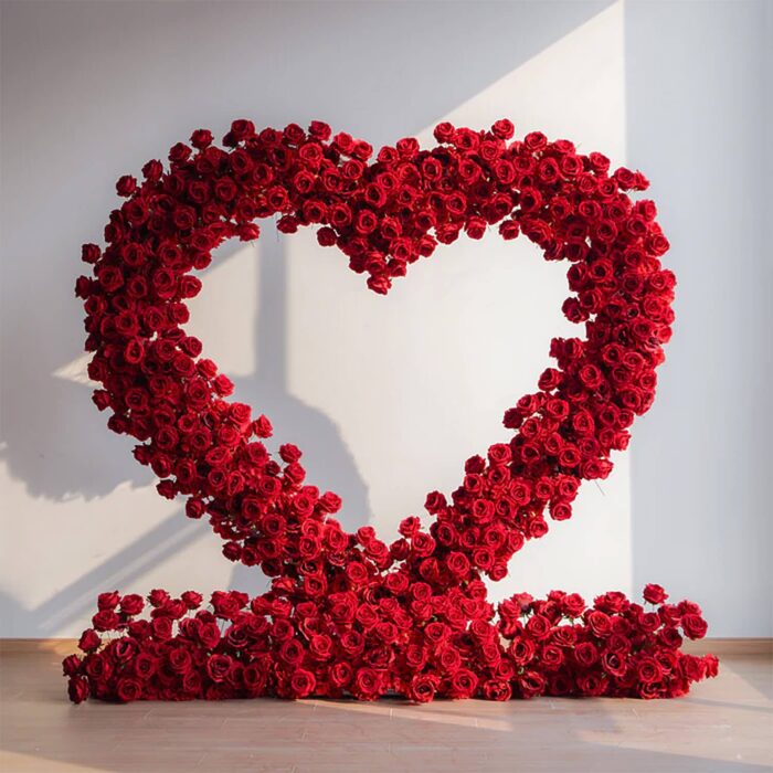 Heart-Shaped Red Rose Flower Wall for Anniversary and Wedding Decoration