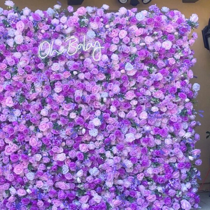 Purple Blush Wild Flower Wall Background for "Cutie on the Way" Wedding Backdrop