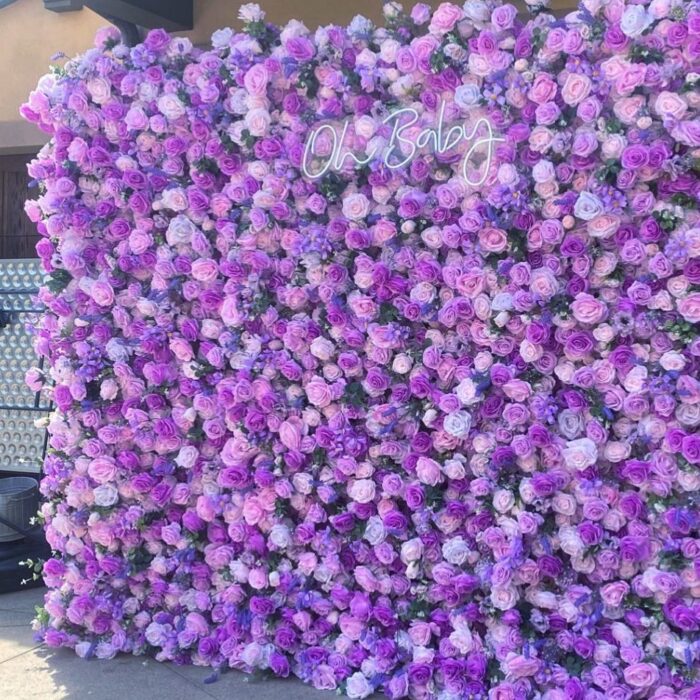 Purple Blush Wild Flower Wall Background for "Cutie on the Way" Wedding Backdrop