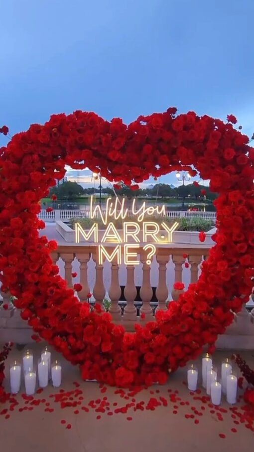 Romantic Red Rose Heart-Shaped Arch for Engagement Proposal Backdrop