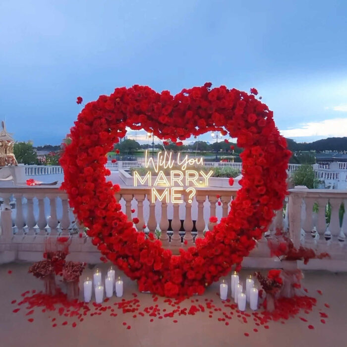Romantic Red Rose Heart-Shaped Arch for Engagement Proposal Backdrop