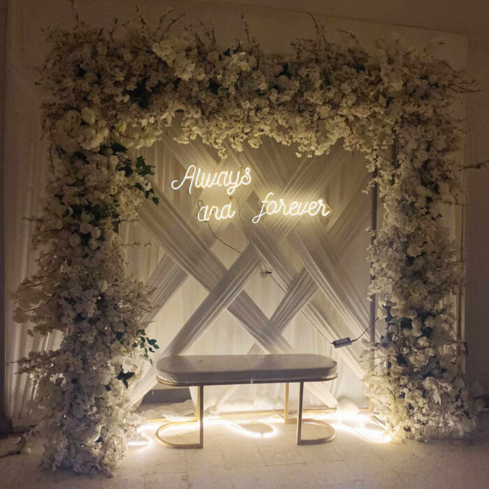 Romantic White Floral Garland Arch Wedding Backdrop for Elegant Ceremonies