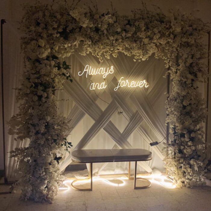 Romantic White Floral Garland Arch Wedding Backdrop for Elegant Ceremonies