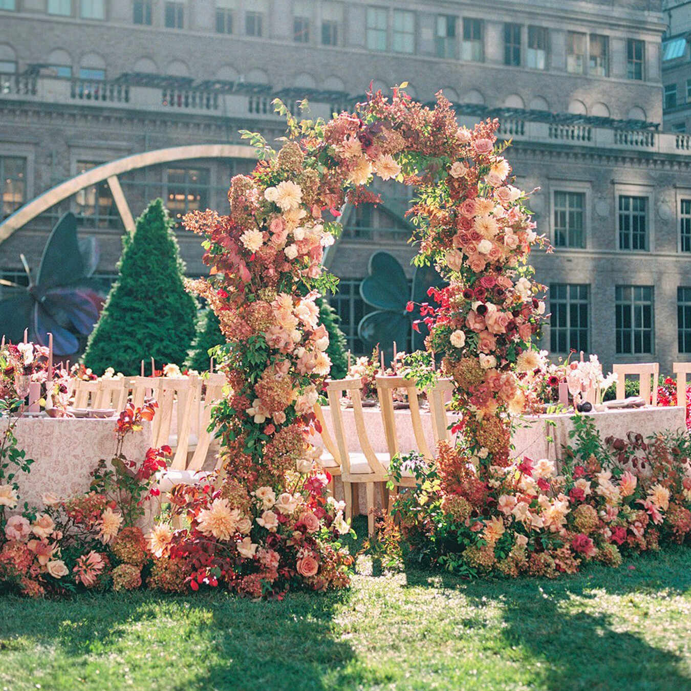 Rose and Gold Wedding Ceremony Arch Backdrop for Elegant Thanksgiving Celebrations