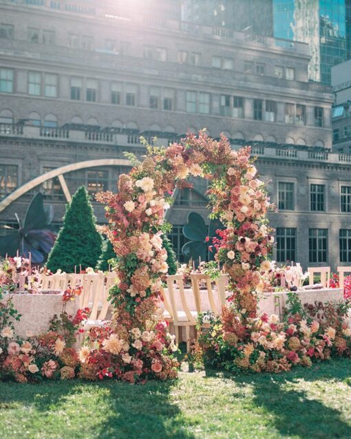 Rose and Gold Wedding Ceremony Arch Backdrop for Elegant Thanksgiving Celebrations