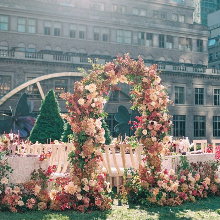 Rose and Gold Wedding Ceremony Arch Backdrop for Elegant Thanksgiving Celebrations