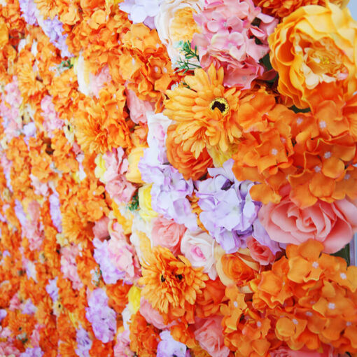 Vibrant Orange Florals Curtain-Style Wall - Perfect for Summer Party Decor!