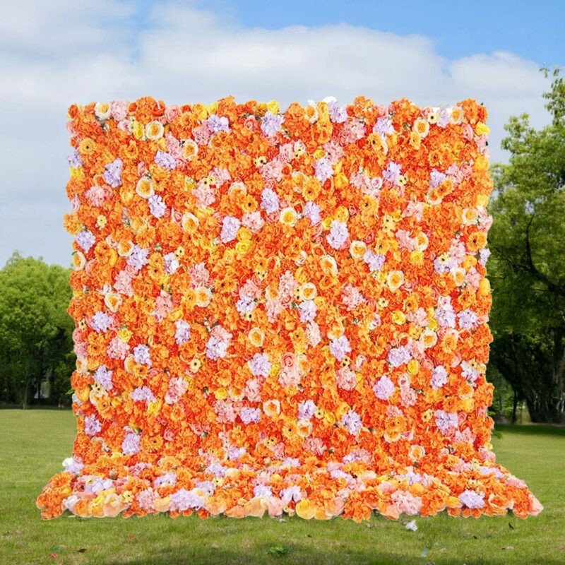 Vibrant Orange Florals Curtain-Style Wall - Perfect for Summer Party Decor!