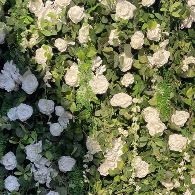 White Roses and Green Leaves Wedding Backdrop with Fresh Design