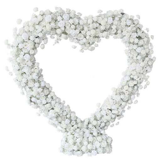 Enchanting Heart-Shaped Wedding Arch with White Star Roses and Layered Floral Depth