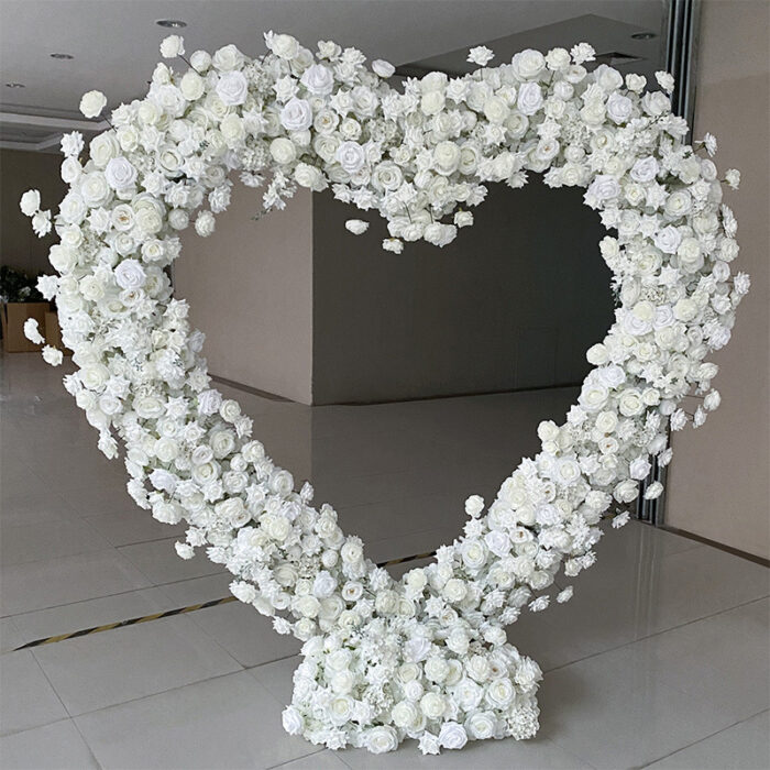 Enchanting Heart-Shaped Wedding Arch with White Star Roses and Layered Floral Depth