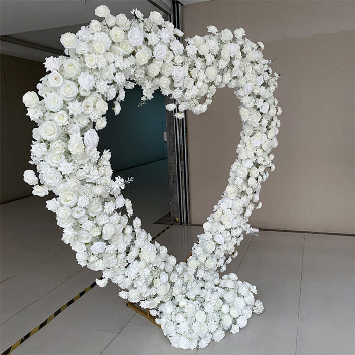 Enchanting Heart-Shaped Wedding Arch with White Star Roses and Layered Floral Depth
