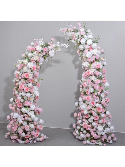 Floral Wedding Arch Decor in Baby Pink and White, Cloth Base, Perfect for Romantic Backdrops