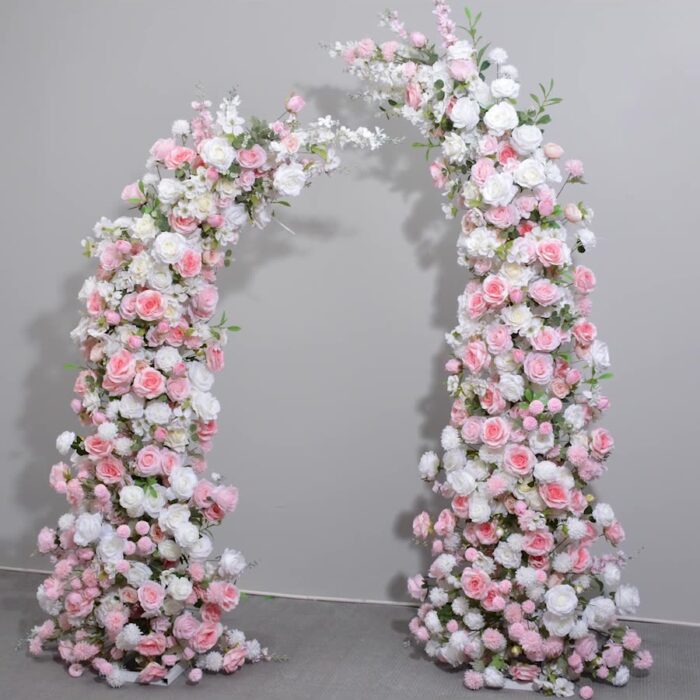 Floral Wedding Arch Decor in Baby Pink and White, Cloth Base, Perfect for Romantic Backdrops