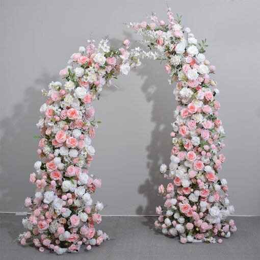 Floral Wedding Arch Decor in Baby Pink and White, Cloth Base, Perfect for Romantic Backdrops
