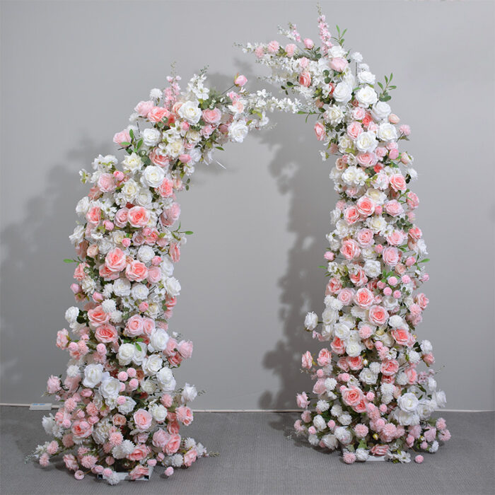 Floral Wedding Arch Decor in Baby Pink and White, Cloth Base, Perfect for Romantic Backdrops