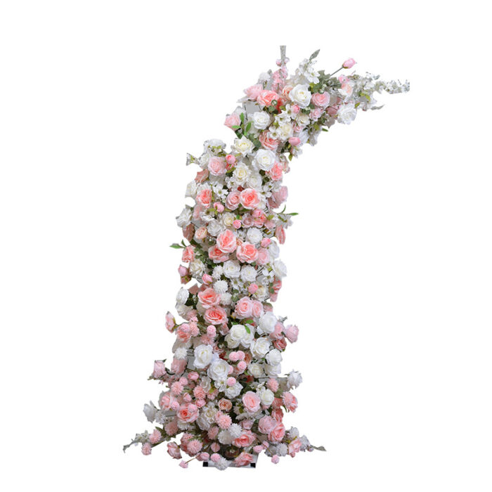Floral Wedding Arch Decor in Baby Pink and White, Cloth Base, Perfect for Romantic Backdrops
