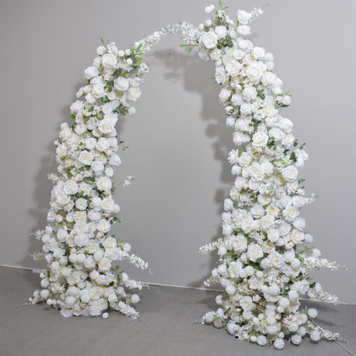 Romantic Wedding Arch Design with White Roses, Hyacinths, and Green Leaves for Stunning Ceremony Decor