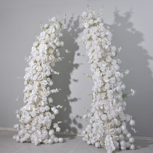 2Pcs White Phalaenopsis Rose Wedding Arch Flowers for Elegant Ceremony Backdrop Decoration