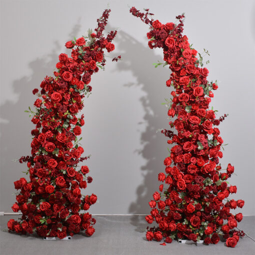 Elegant Wedding Arch with Red Roses and Greenery Accents for Romantic Ceremony Backdrop