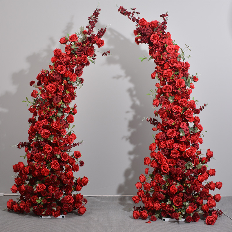 Elegant Wedding Arch with Red Roses and Greenery Accents for Romantic Ceremony Backdrop