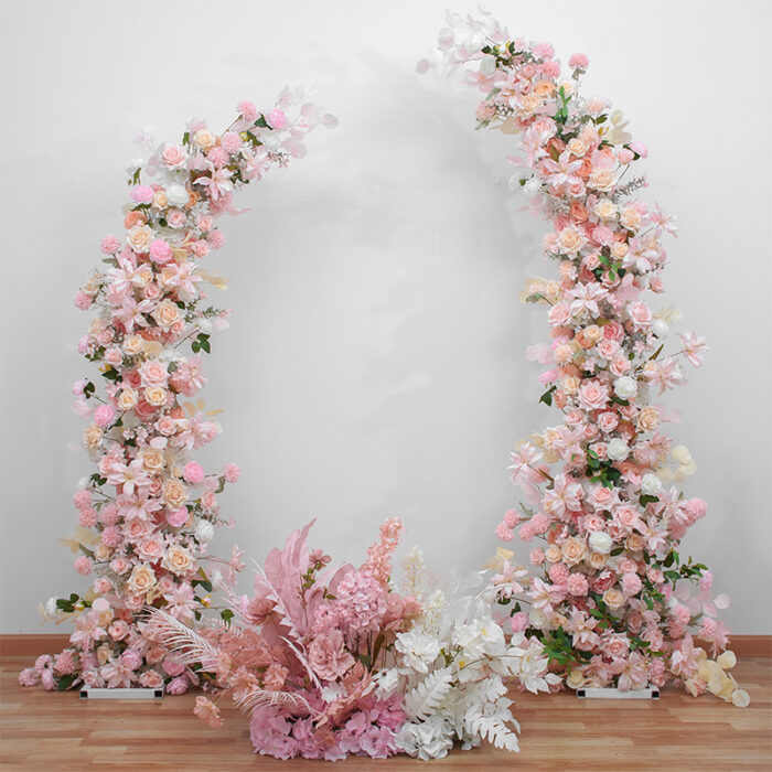 Romantic Spring Wedding Arch with Pink and Yellow Roses, Floral Backdrop with Frame