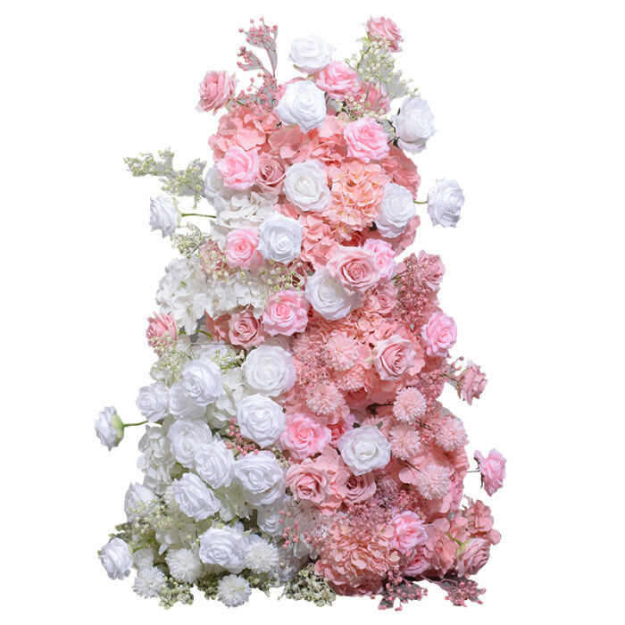 3D Pink and White Rose Flower Arch – Elegant Wedding and Photo Booth Backdrop