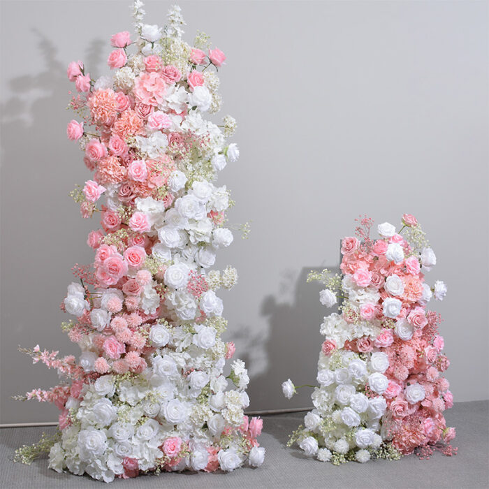 3D Pink and White Rose Flower Arch – Elegant Wedding and Photo Booth Backdrop