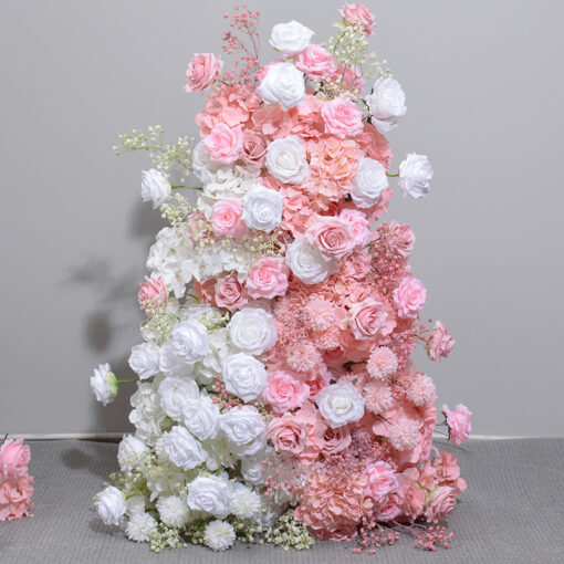 3D Pink and White Rose Flower Arch – Elegant Wedding and Photo Booth Backdrop