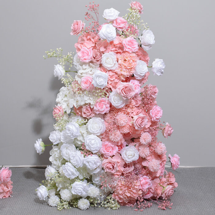 3D Pink and White Rose Flower Arch – Elegant Wedding and Photo Booth Backdrop