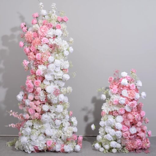 3D Pink and White Rose Flower Arch – Elegant Wedding and Photo Booth Backdrop
