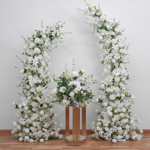 Elegant Wedding Arch with Assorted White Flowers and Greenery for Timeless Ceremony Backdrop