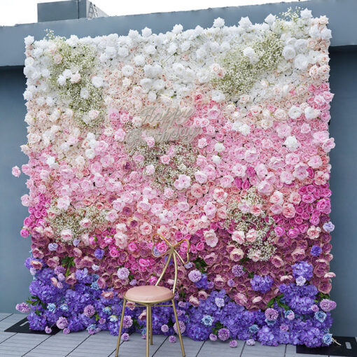 5D Cloth Flower Wall with Colorful Roses, Hydrangeas, and Babysbreath for Weddings