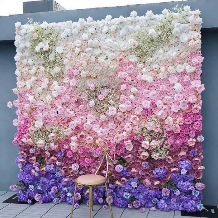 5D Cloth Flower Wall with Colorful Roses, Hydrangeas, and Babysbreath for Weddings