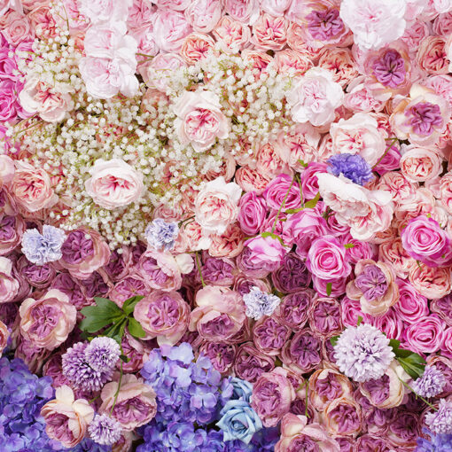 5D Cloth Flower Wall with Colorful Roses, Hydrangeas, and Babysbreath for Weddings