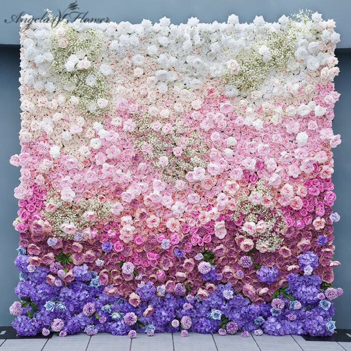5D Cloth Flower Wall with Colorful Roses, Hydrangeas, and Babysbreath for Weddings