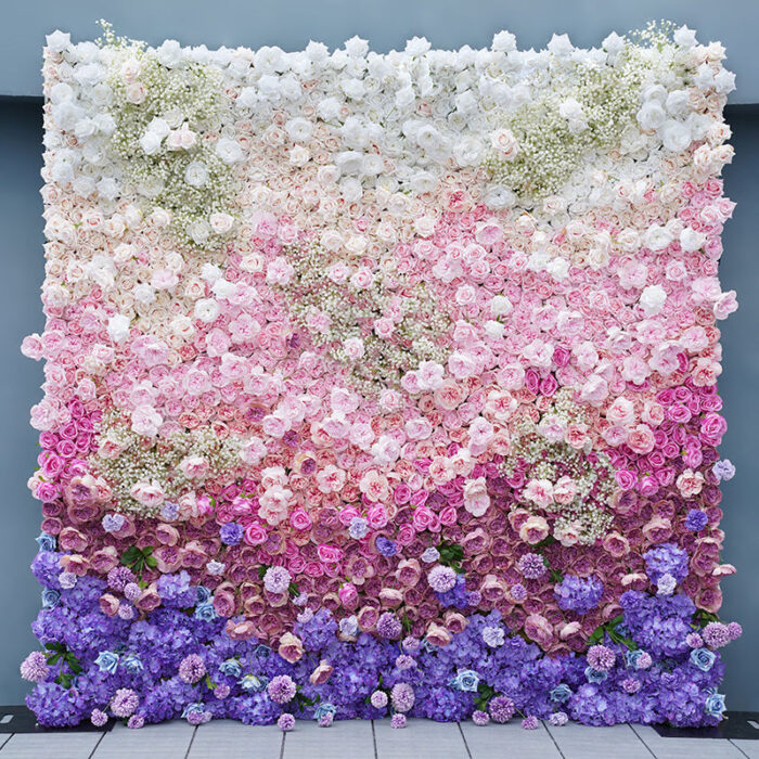 5D Cloth Flower Wall with Colorful Roses, Hydrangeas, and Babysbreath for Weddings